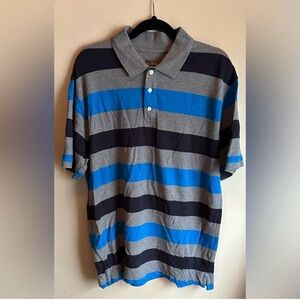 Men's Striped Polo Shirt - Blue, Black, and Gray